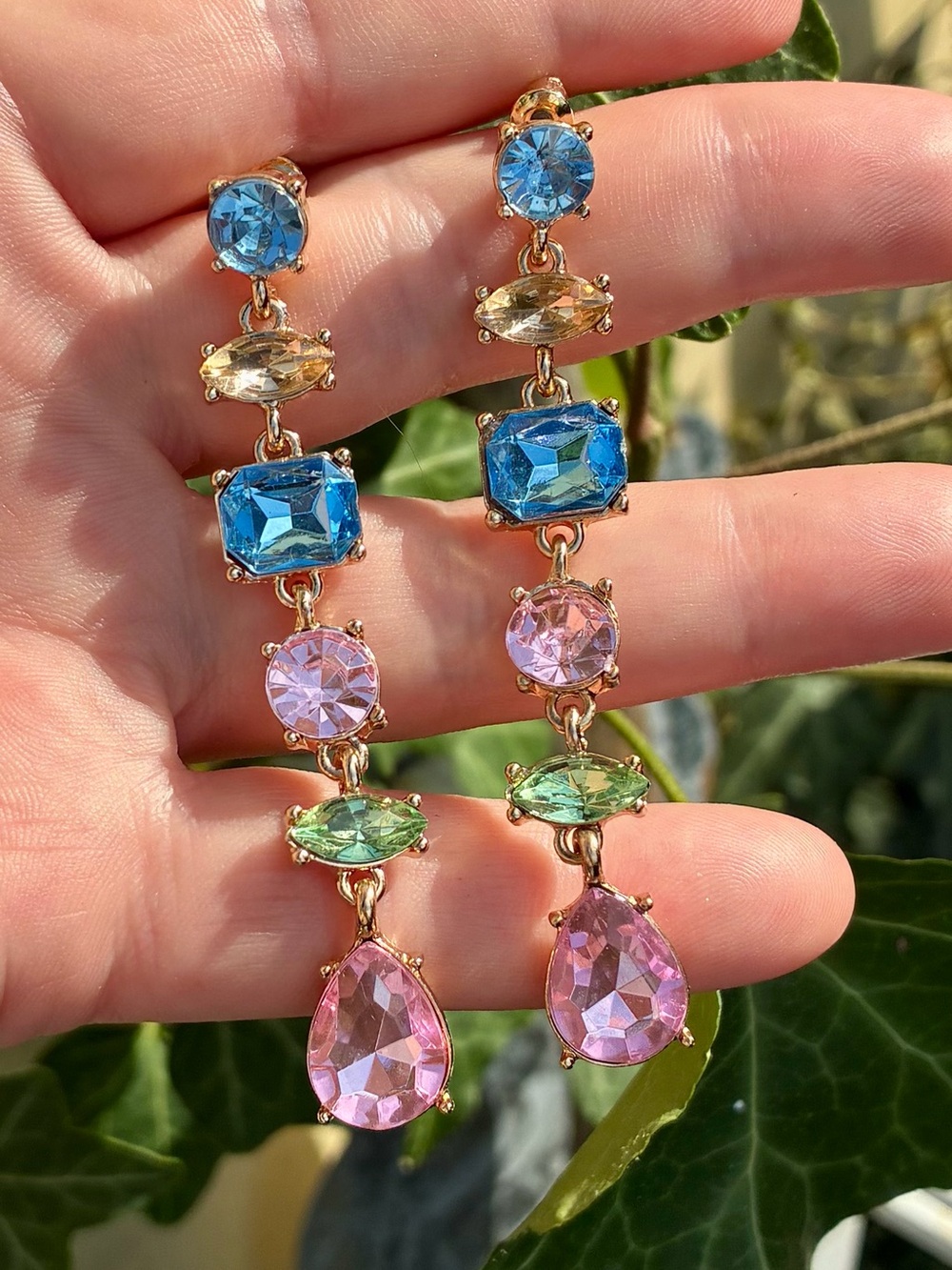🌈 Multicolor Drop Crystal Dangle Earrings - Pink, Blue, Green, Yellow